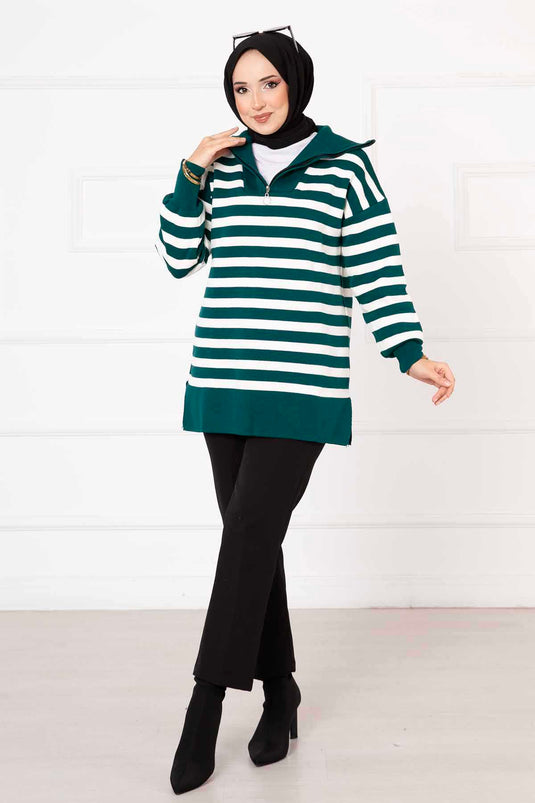 Striped Knit Tunic Emerald