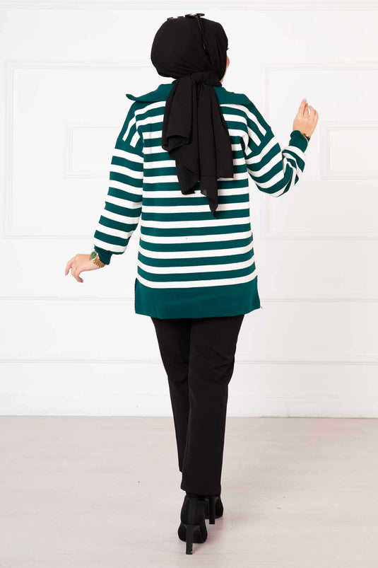 Striped Knit Tunic Emerald