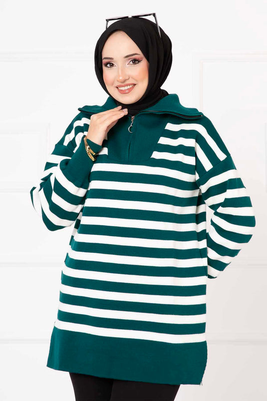 Striped Knit Tunic Emerald