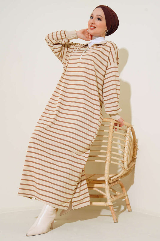 Striped Long Dress Latte