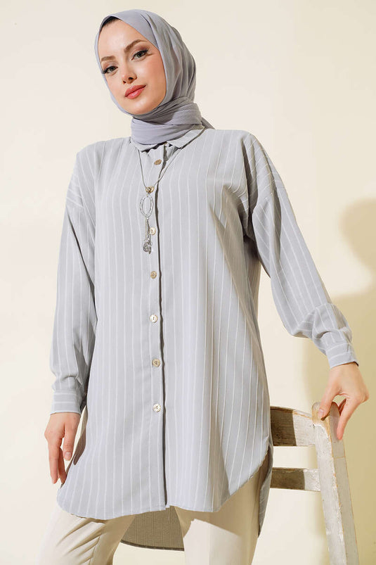 Chemise Longue Rayée Gris Chiné