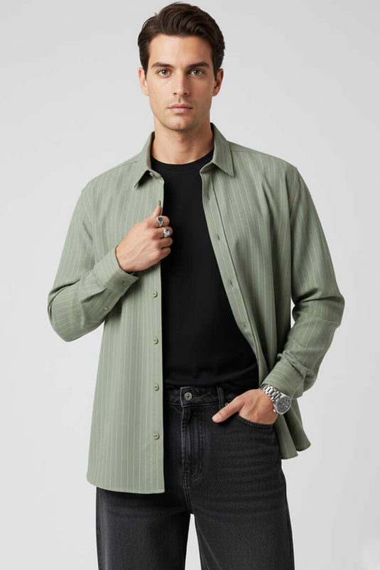 Chemise rayée à manches longues kaki