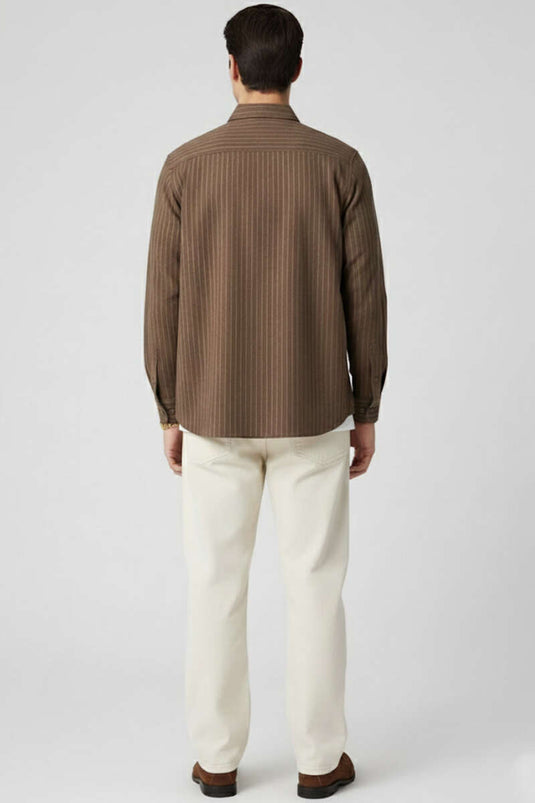 Chemise rayée à manches longues, marron