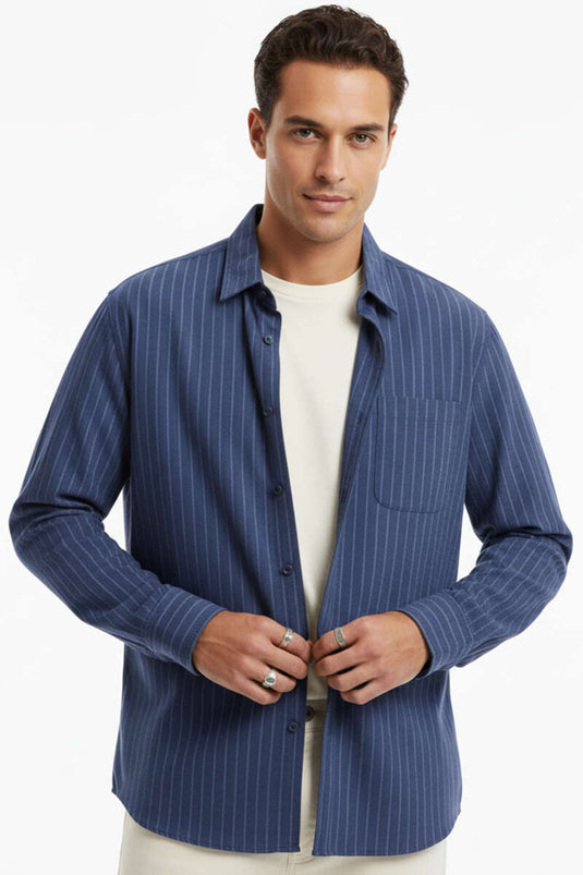 Chemise rayée à manches longues bleu marine