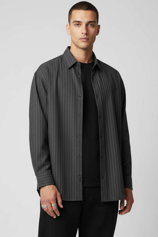 Chemise rayée à manches longues noire