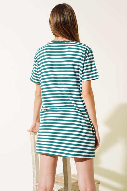 T-shirt ample rayé en viscose émeraude