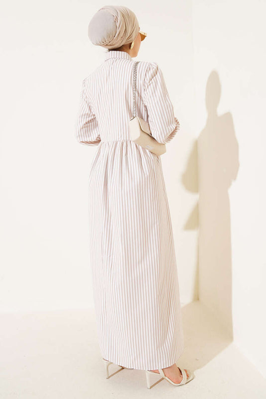 فستان مخطط برباط جانبي لاتيه