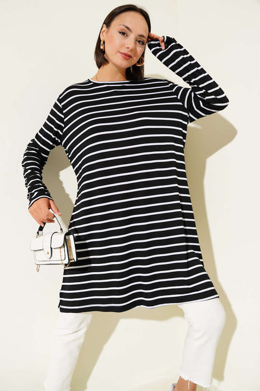 Striped Slit Tunic Black