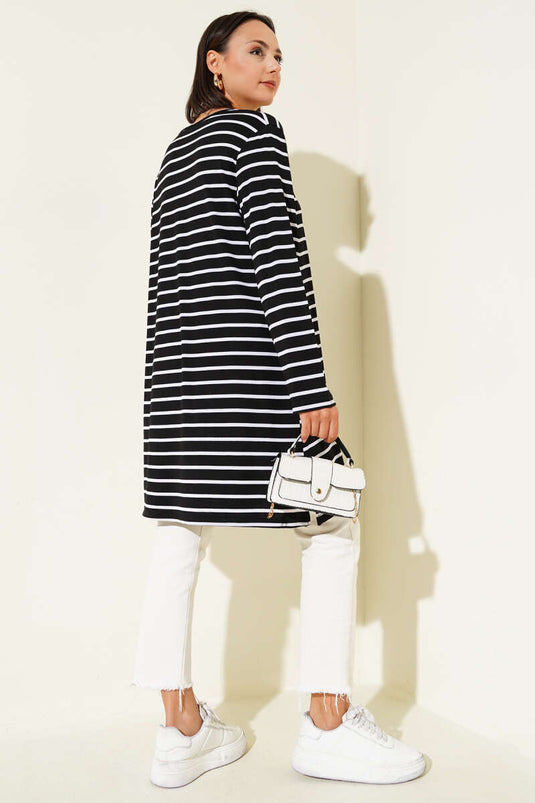 Striped Slit Tunic Black