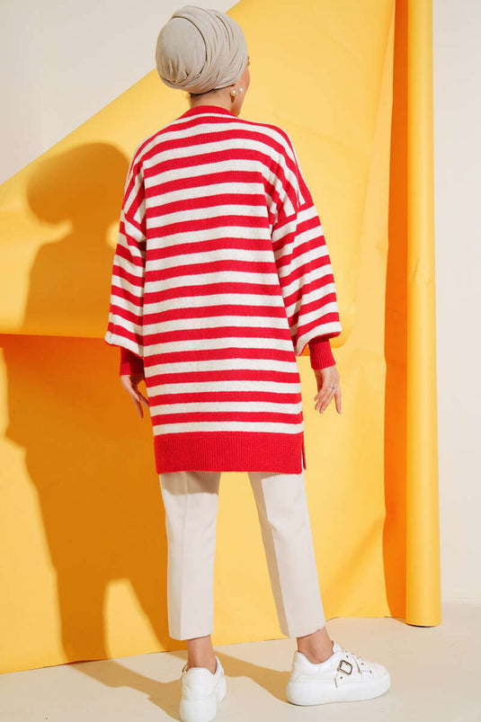 Striped Soft Knit Tunic Red