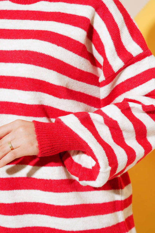 Striped Soft Knit Tunic Red