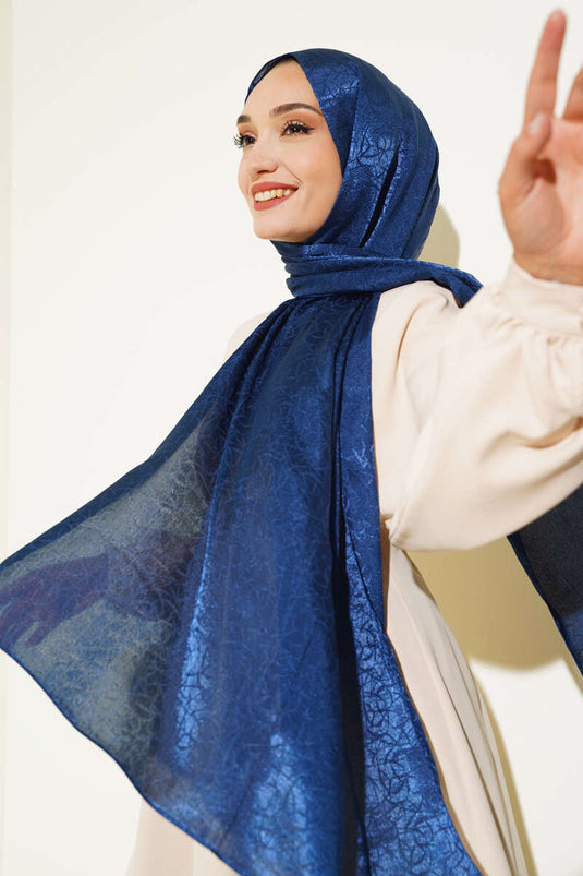 Ridset mønster Jacquard Melisa sjal Marineblå