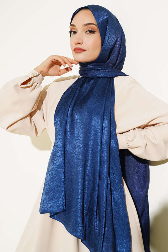 Ridset mønster Jacquard Melisa sjal Marineblå