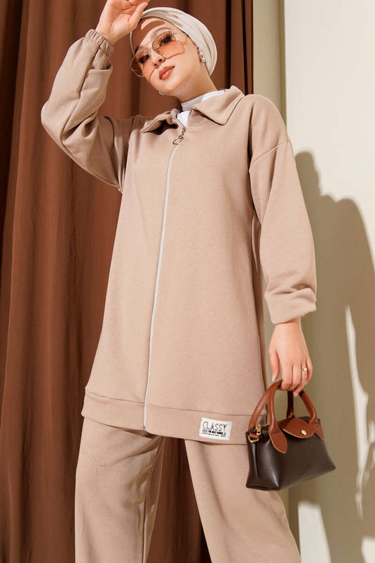 طقم مزدوج راقي مزود بحزام وسحاب بلاتيه