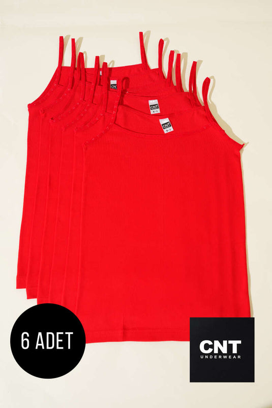 CNT 6-Pack Women's Satin Rope Strap Undershirt Red