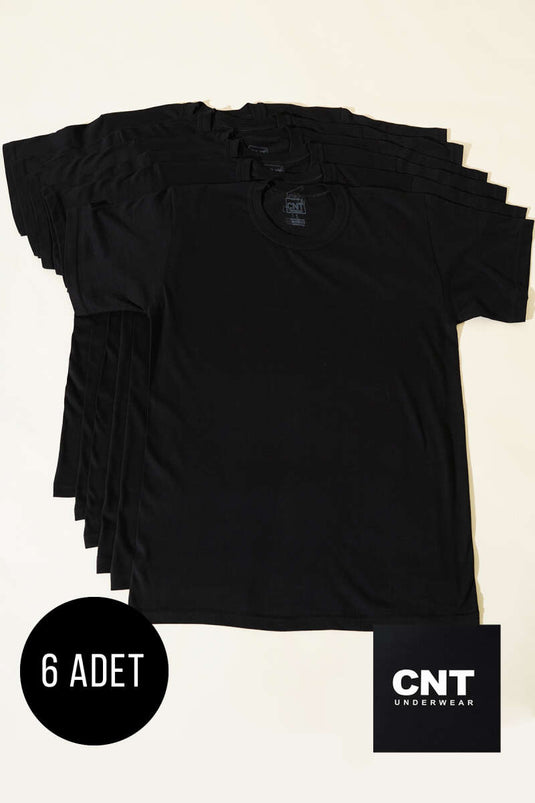 CNT 6-Pack Men's Crew Neck Undershirt Black