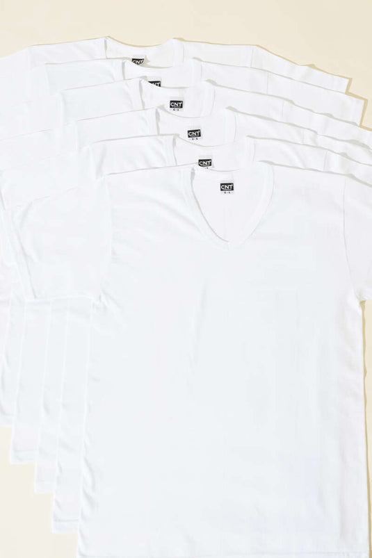 CNT 6-Pack Men's V-Neck Short Sleeve Undershirt White