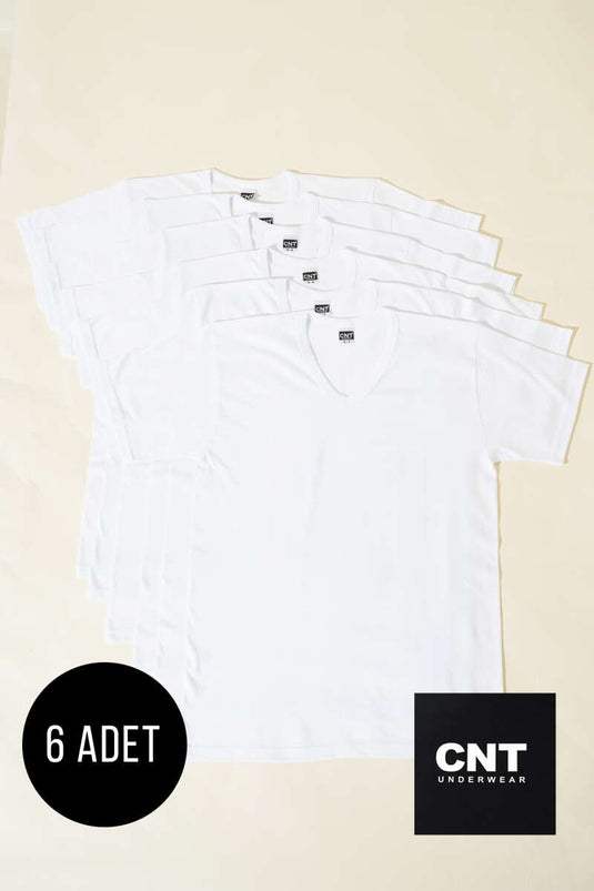 CNT 6-Pack Men's V-Neck Short Sleeve Undershirt White