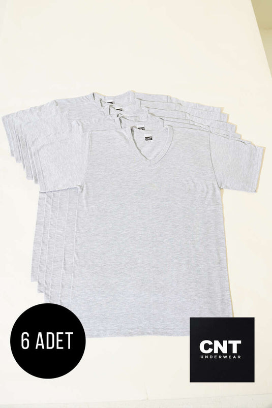 CNT 6-Pack Men's V-Neck Short Sleeve Undershirt Melange Gray