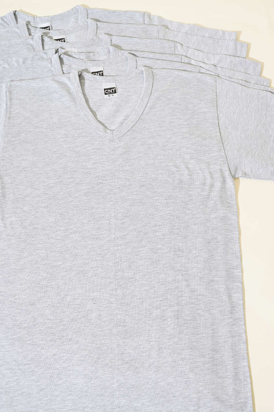 CNT 6-Pack Men's V-Neck Short Sleeve Undershirt Melange Gray