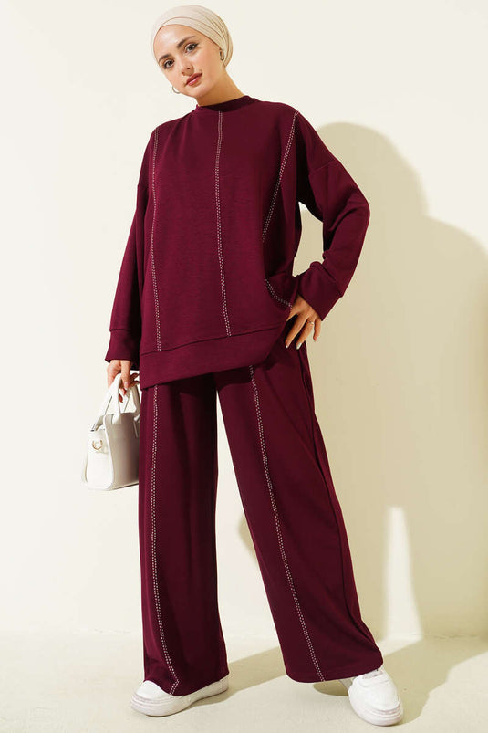 Çoban Dikiş Detaylı Loyşa İkili Takım Bordo