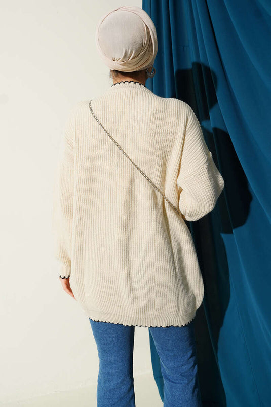 Tunique tricotée beige à détails de point de berger