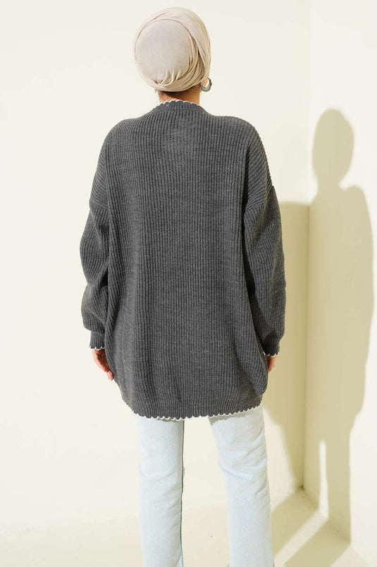 Tunique tricotée à détails de point de berger, gris fumé