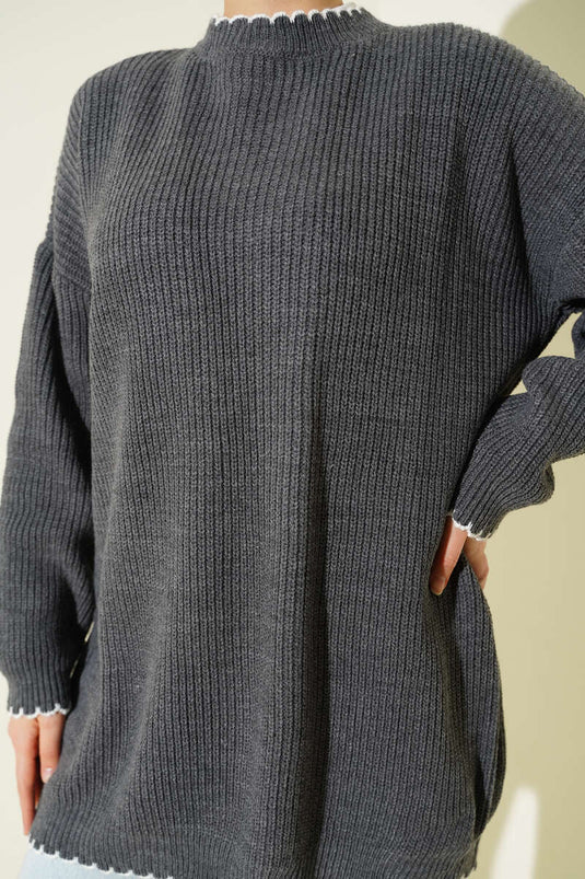 Shepherd's Stitch Detail Knitted Tunic, Smoke Grey
