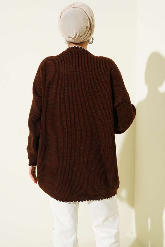 Tunique tricotée à détails de point de berger, marron