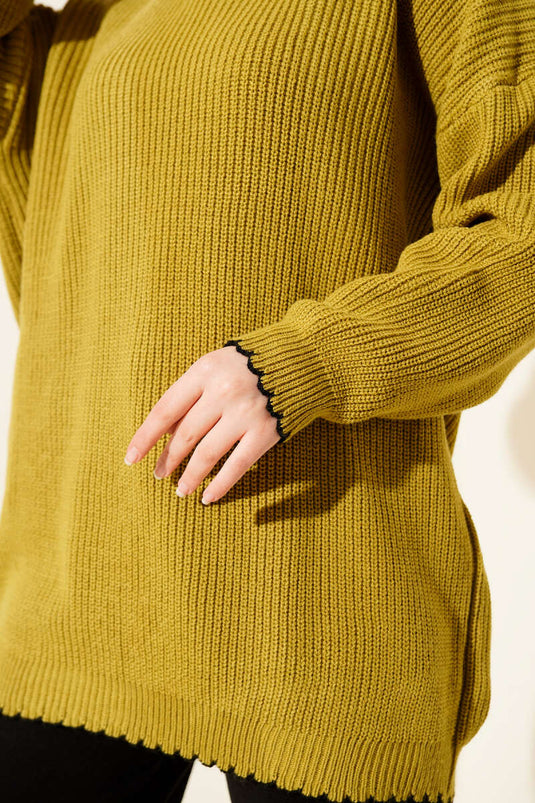 Tunique en tricot avec détails de couture Çoban, vert olive