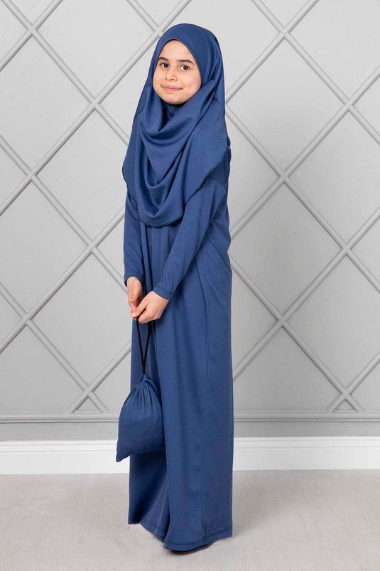 Robe de prière hijab pour enfants indigo