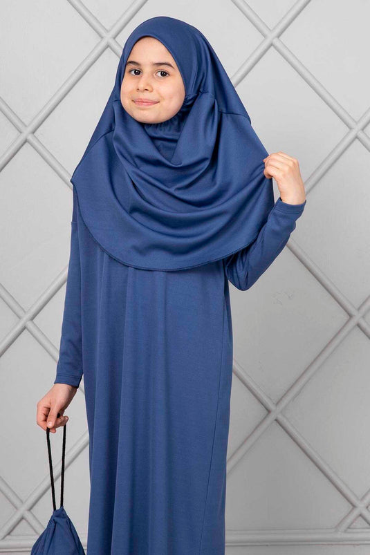 Robe de prière hijab pour enfants indigo