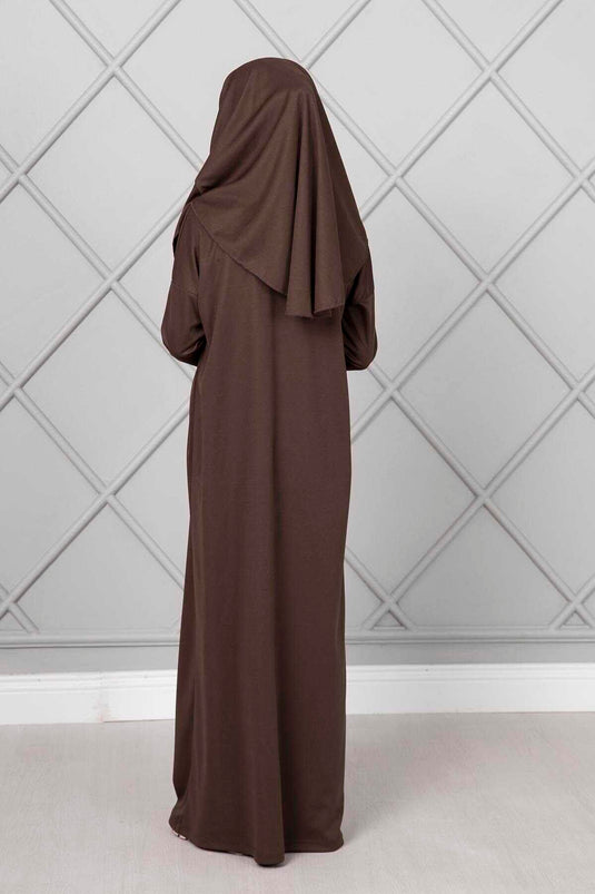 Tesettür Çocuk Namaz Elbisesi Kahve