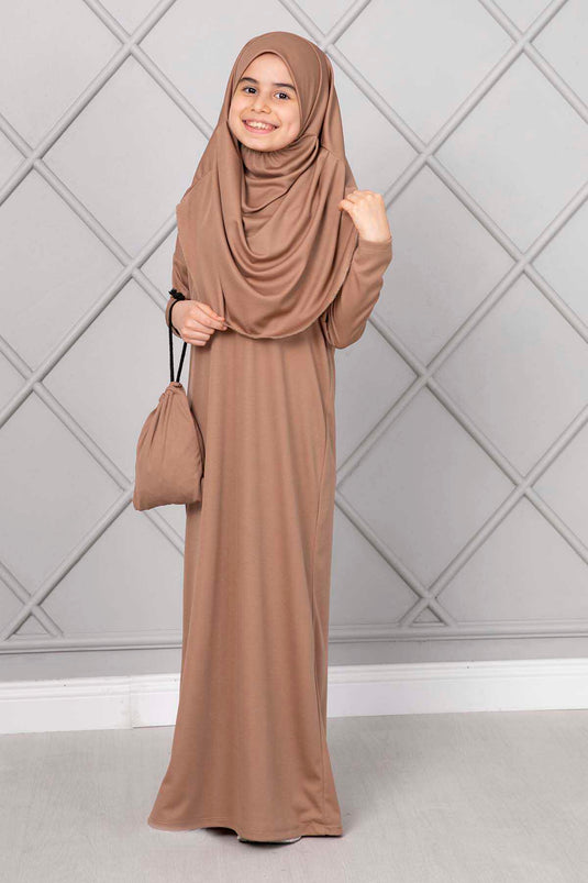 Robe de prière pour enfants Hijab marron lait