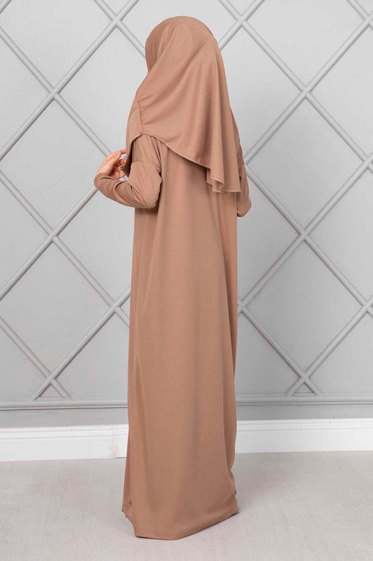 Robe de prière pour enfants Hijab marron lait