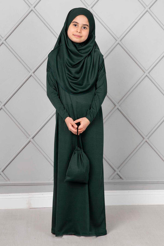 Robe de prière hijab pour enfants émeraude