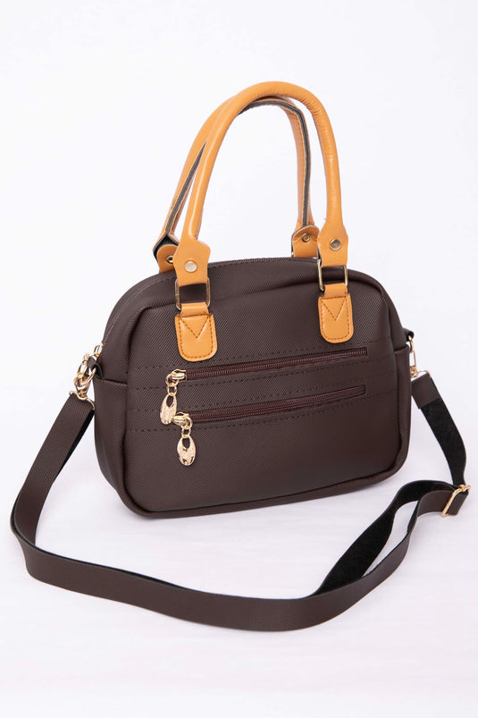 Borsa a Mano e a Spalla con Molti Scomparti e Cerniera Marrone