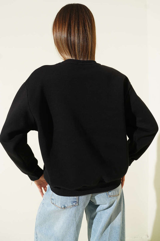 سويت شيرت أسود مطبوع بثلاثة خيوط من كوبنهاغن