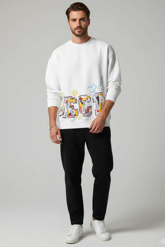 Correct Printed Three-Thread Men's Sweatshirt, Ecru