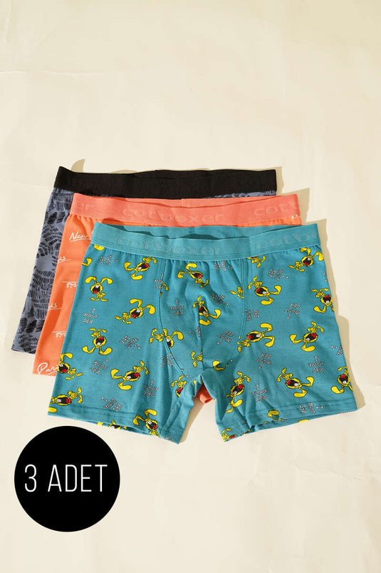 مجموعة سراويل بوكسر مطبوعة من الليكرا من كوت بوكسر، 3 قطع