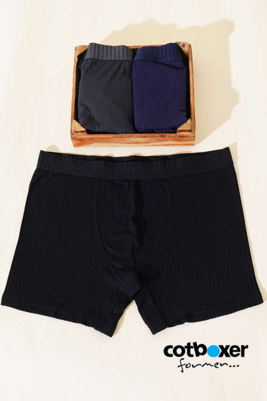 Cotboxer Men's Ribbed Boxers Black