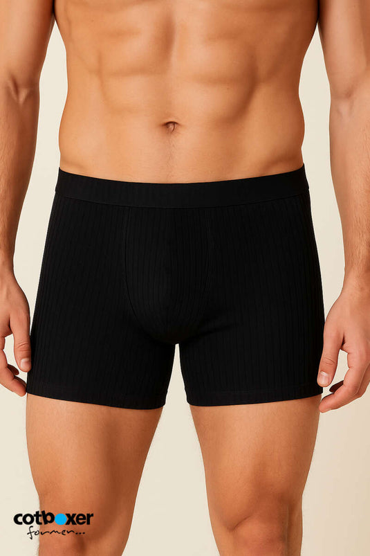 Cotboxer Men's Ribbed Boxers Black