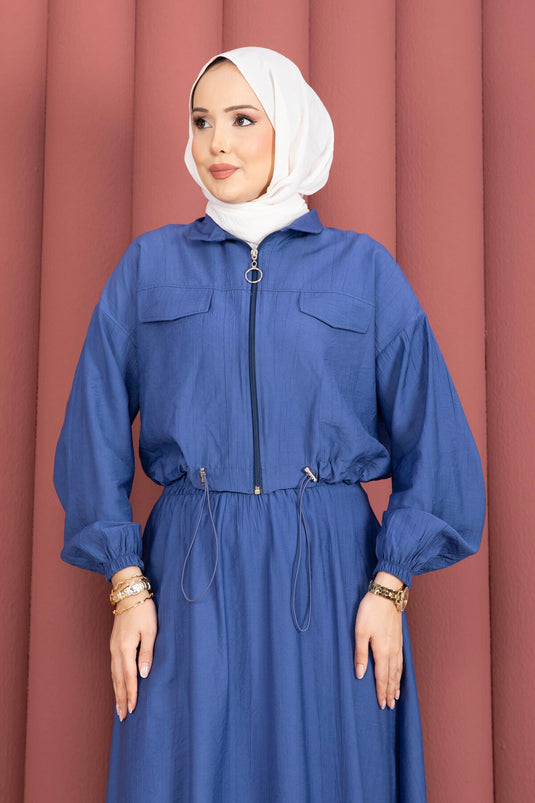 Ensemble sport crop veste et jupe indigo