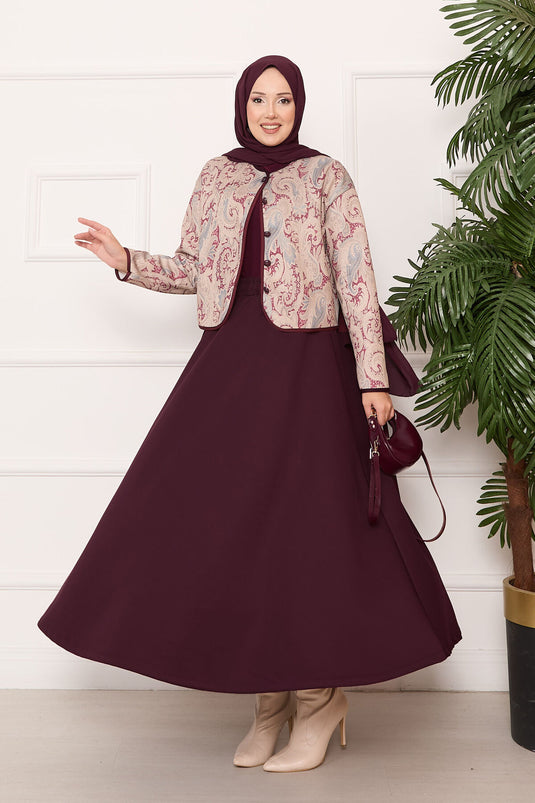 Maroon Cropped Jacket and Skirt Set
