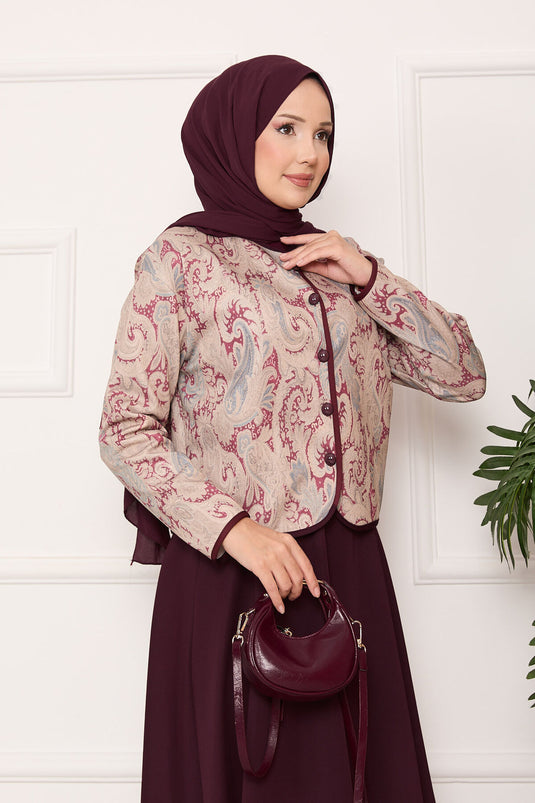 بدلة جاكيت قصير وتنورة بورغندي