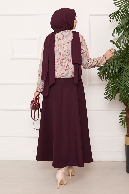 Maroon Cropped Jacket and Skirt Set