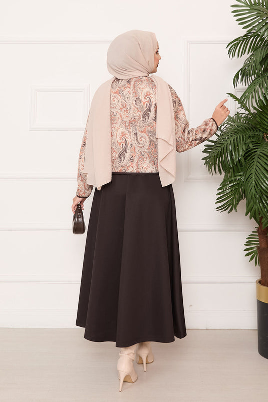 Crop-Style Jacket Skirt Set - Coffee