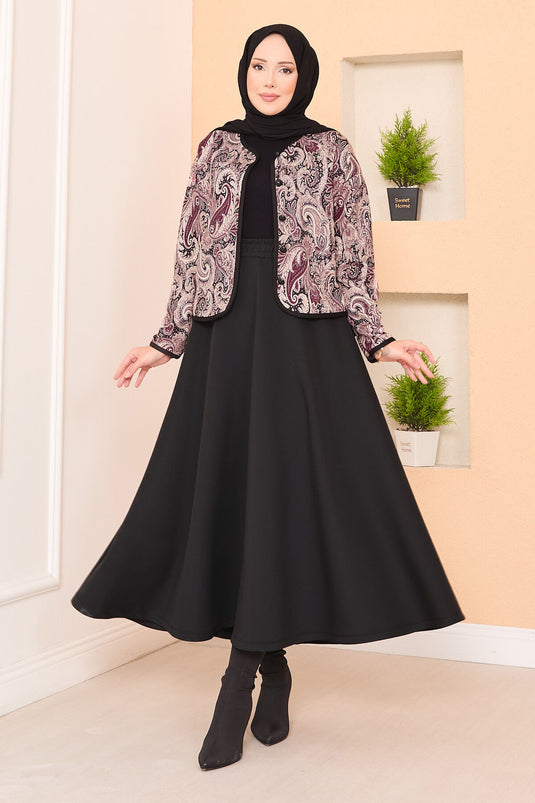Cropped Jacket Skirt Set Black