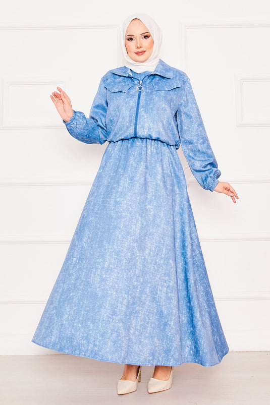 Cropped Double Hijab Dress Set Light Blue