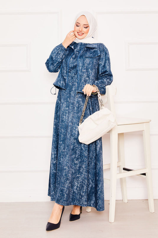 Cropped Double Hijab Dress Set Indigo